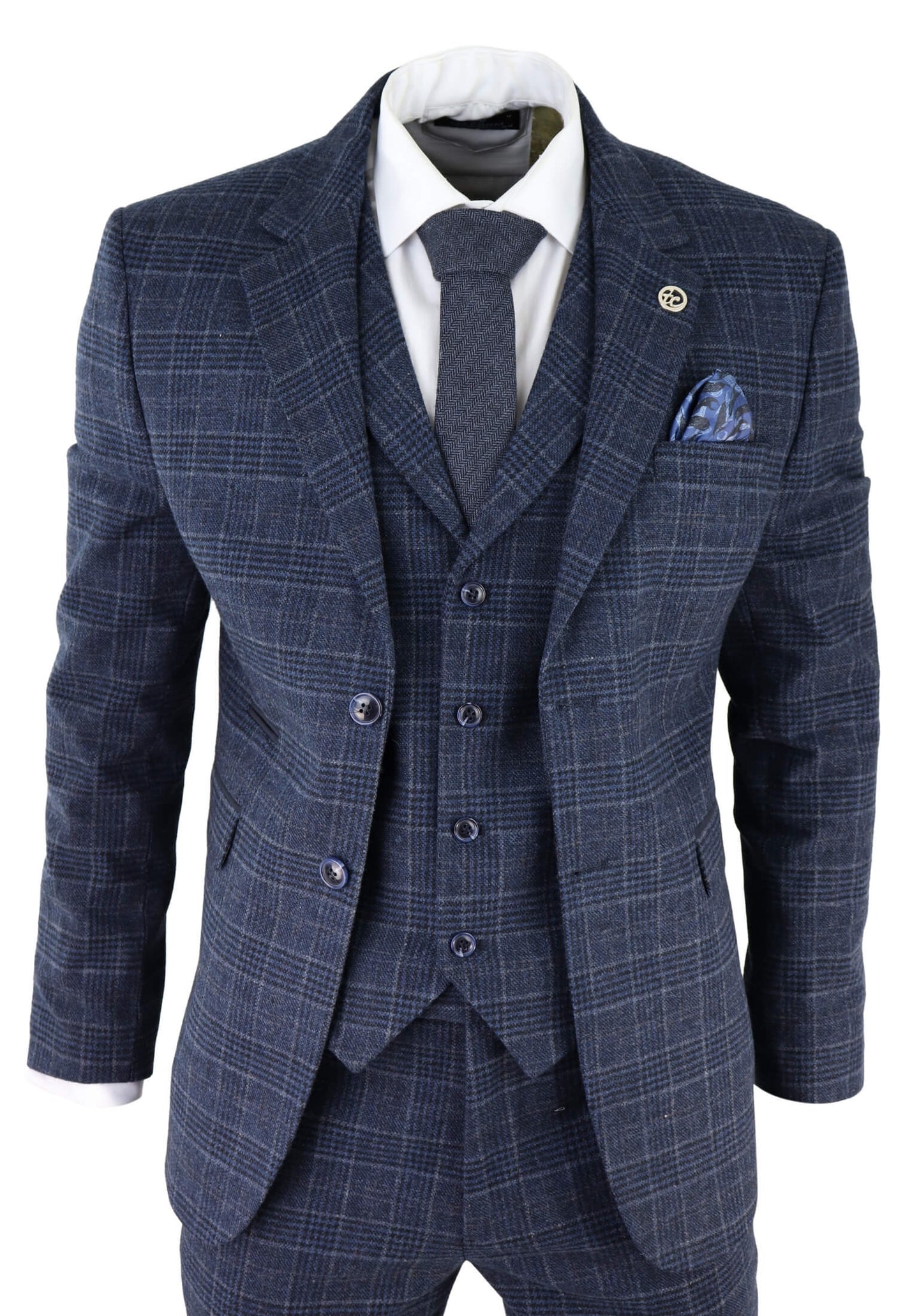Men's Blue Tartan Check 3 Piece Suit