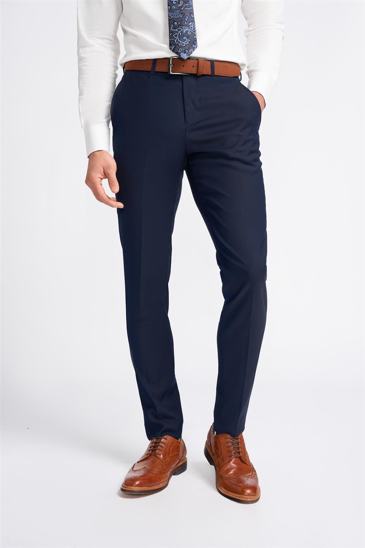 Baresi - Klassieke effen marineblauwe herenbroek