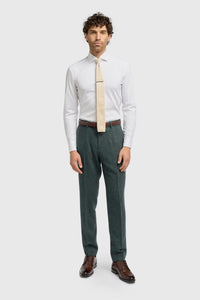 Thomas - Heren olijfkleurige wolmix visgraat tweed broek