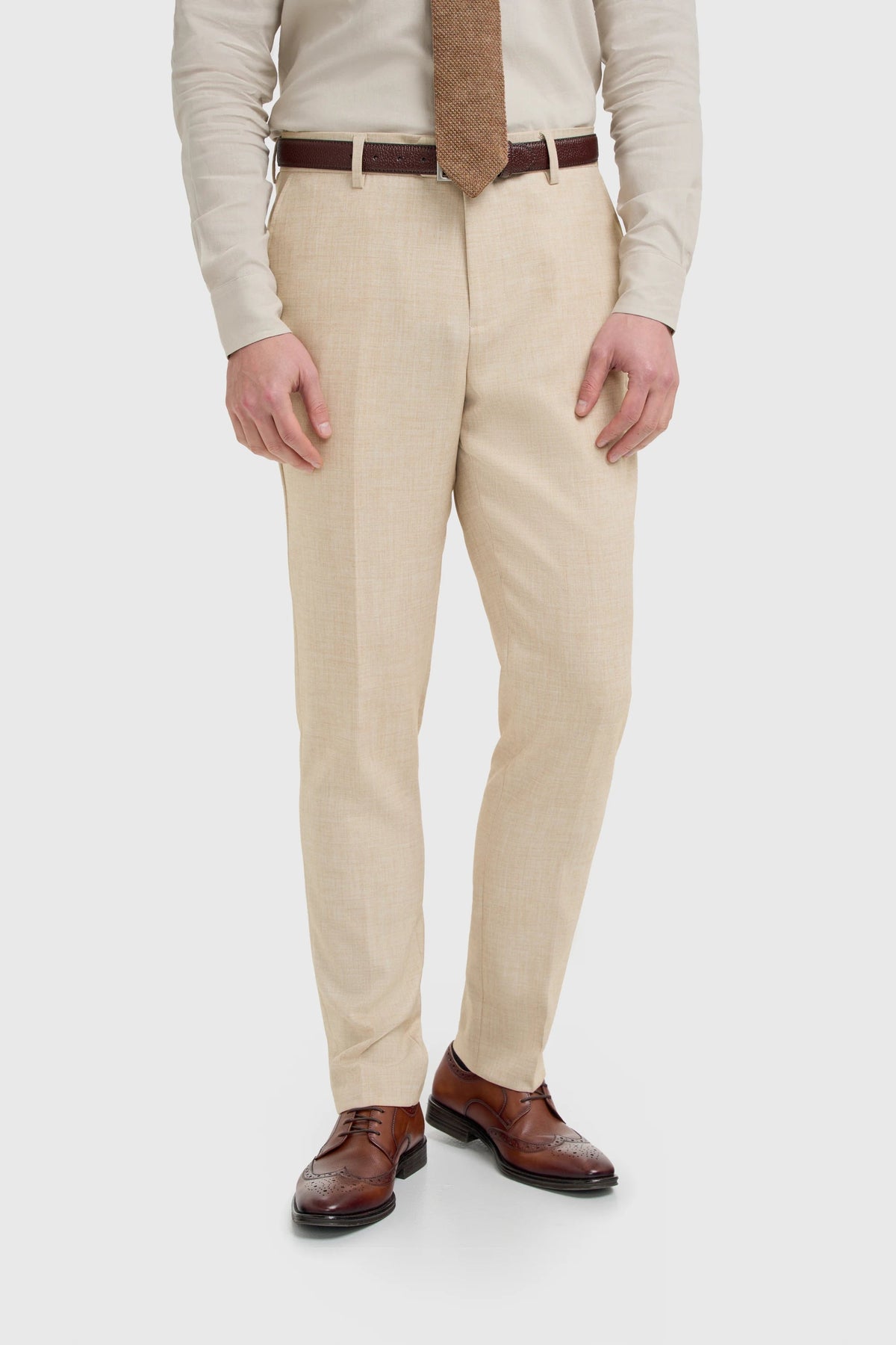 Malibu - Beige herenbroek met textuur