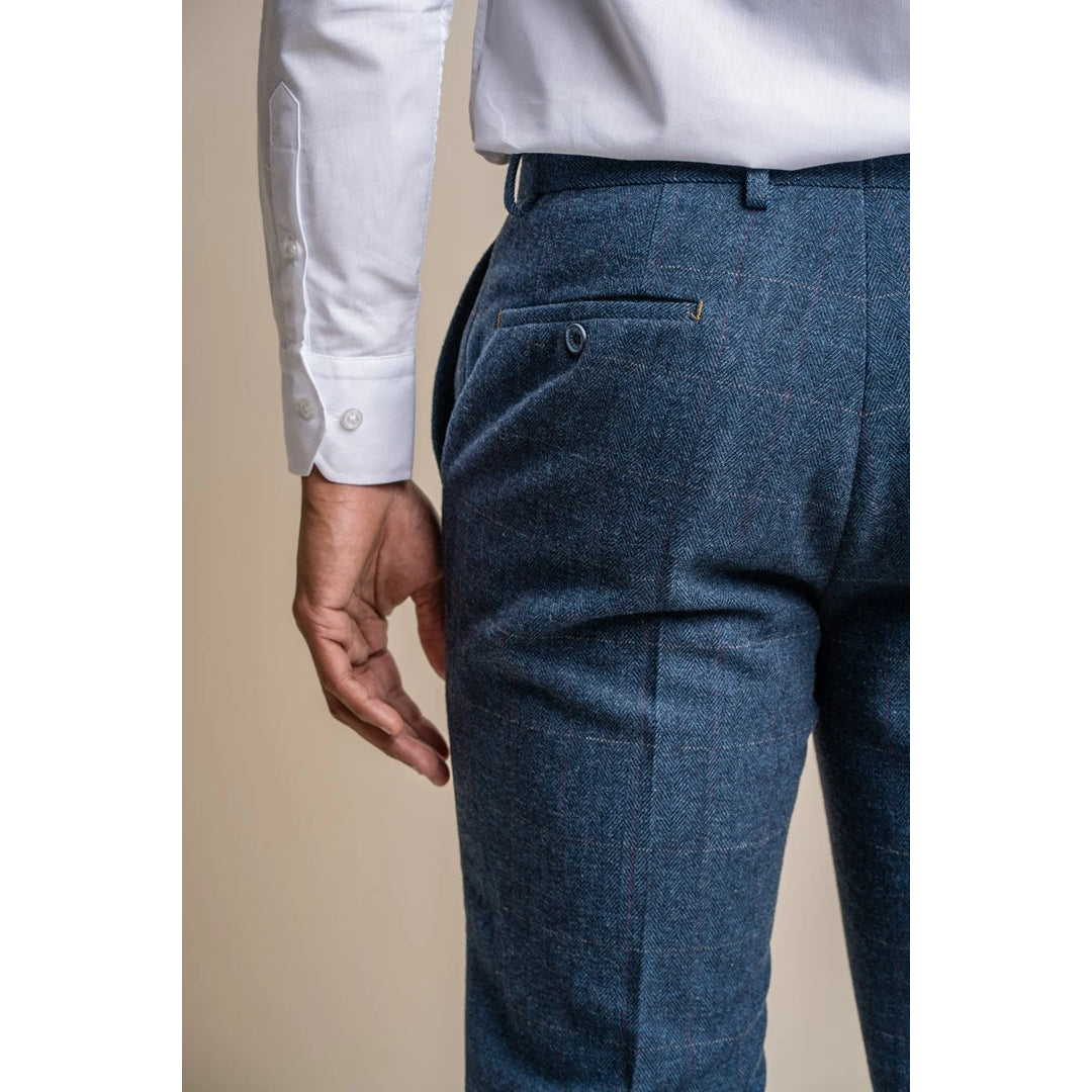 Heren blauw geruite tweed broek - Cavani Carnegi