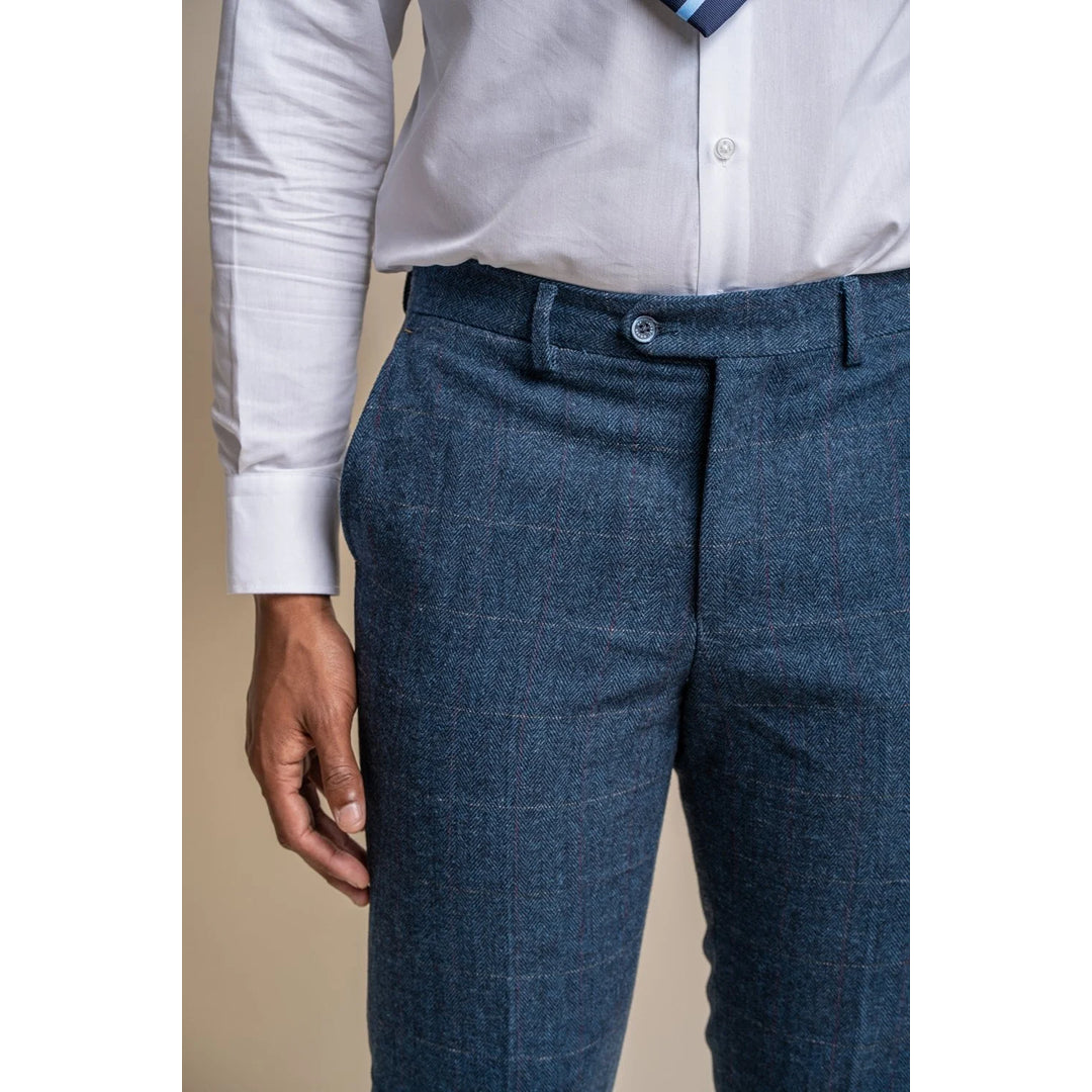 Heren blauw geruite tweed broek - Cavani Carnegi