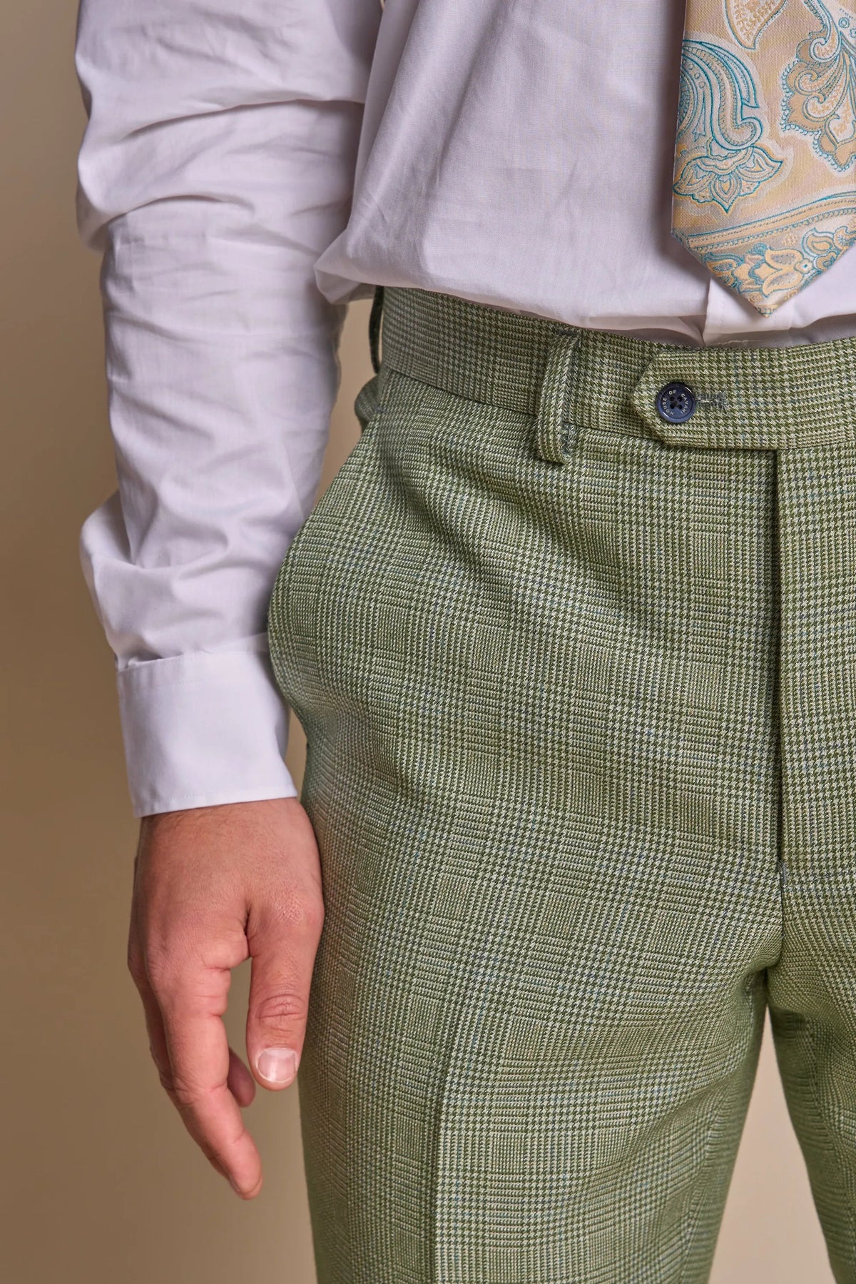 Caridi - Heren Sage Green Geruite Broek