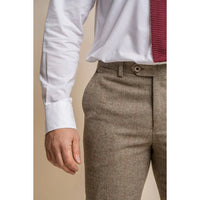 Gaston - Heren Tweed Olijfgroene Geruite Broek