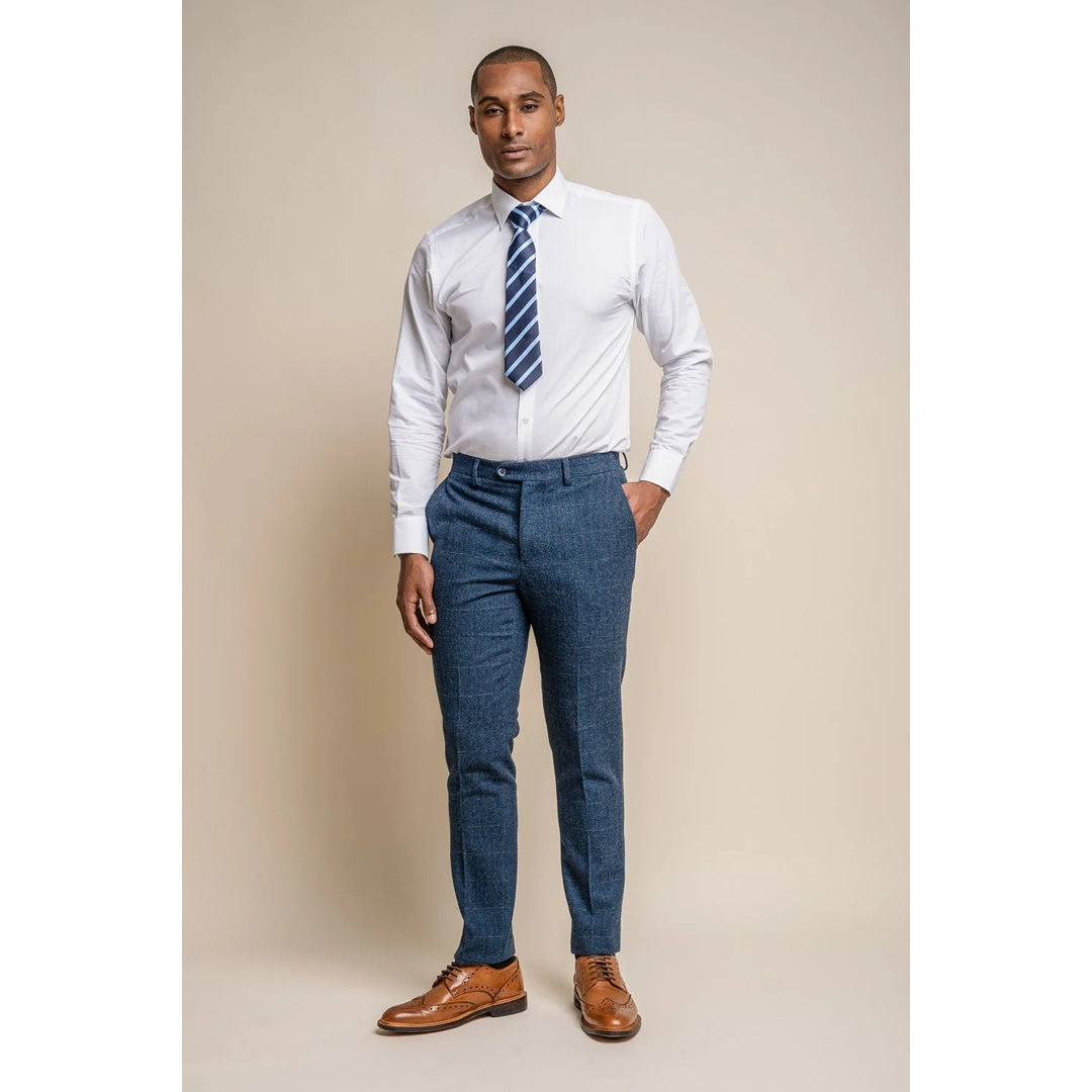 Heren blauw geruite tweed broek - Cavani Carnegi