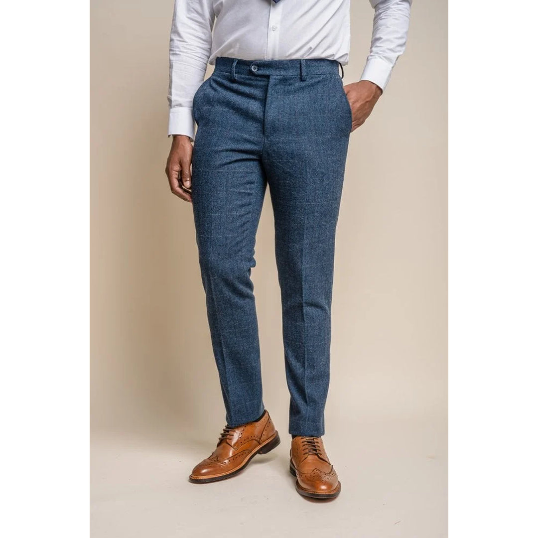 Heren blauw geruite tweed broek - Cavani Carnegi