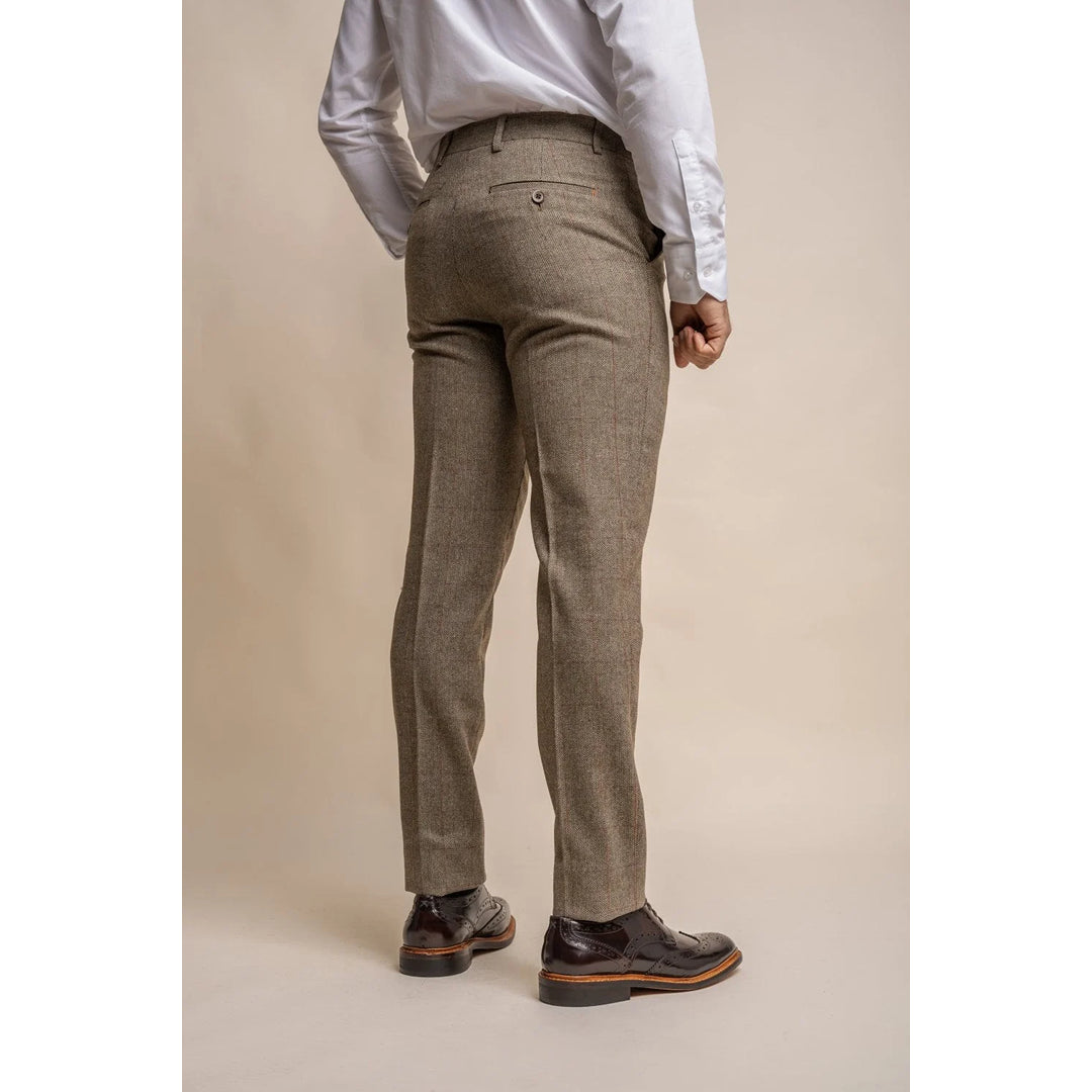 Gaston - Heren Tweed Olijfgroene Geruite Broek