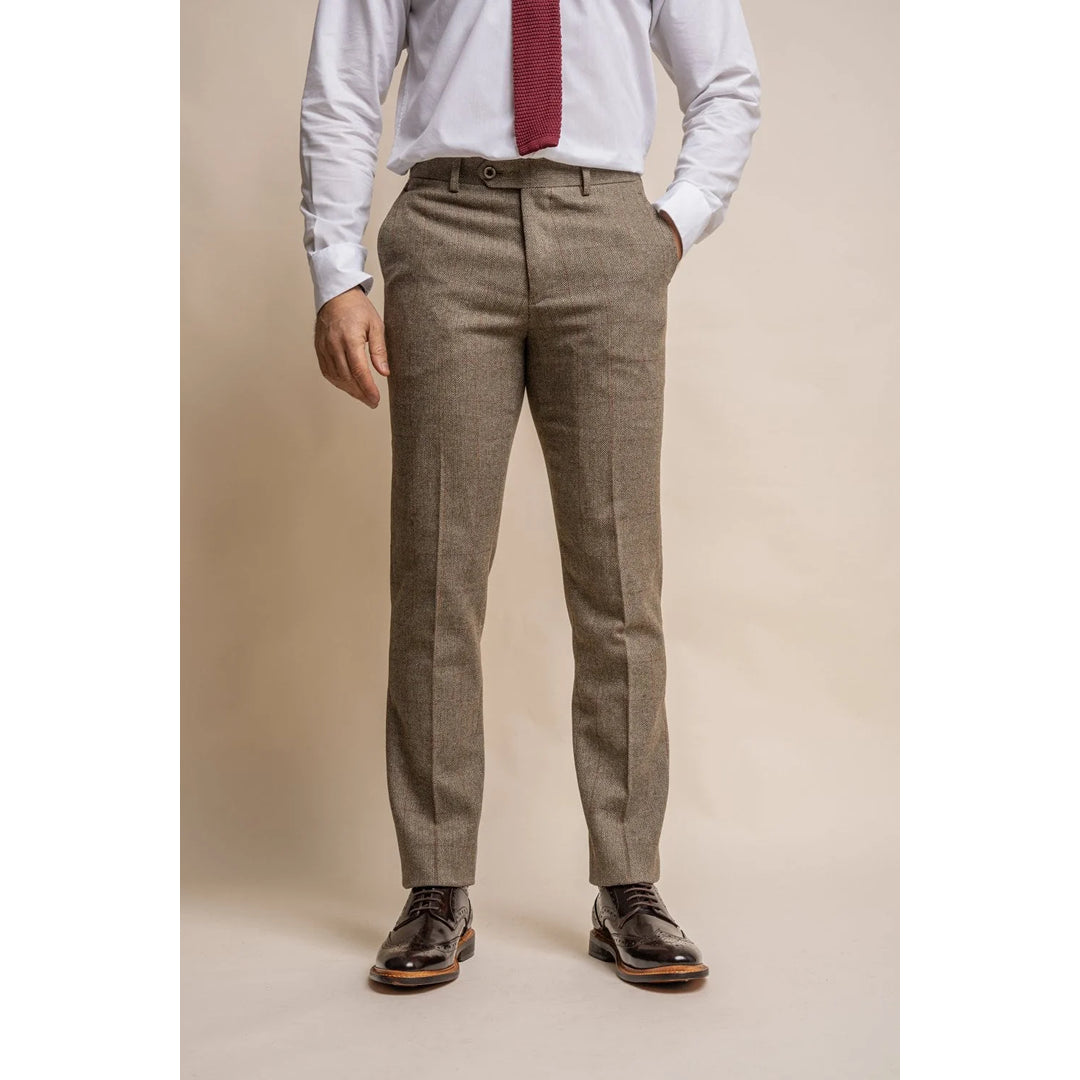 Gaston - Heren Tweed Olijfgroene Geruite Broek