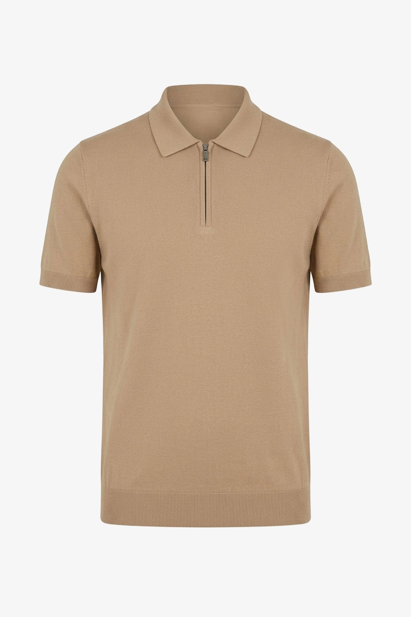 Beige gebreide polo met ritssluiting in de hals voor heren