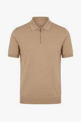 Beige gebreide polo met ritssluiting in de hals voor heren