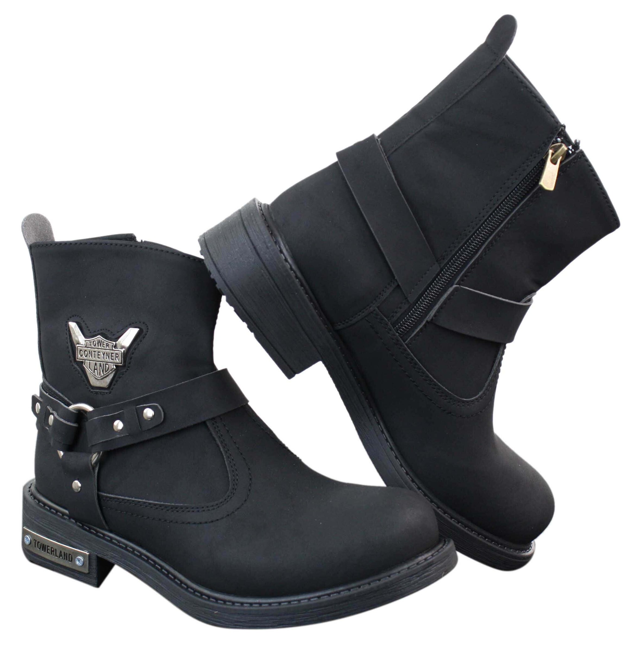 Mens Cowboy Motorcycle Riding Boots Nubuck PU Leather