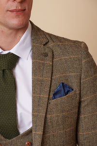 Heren 3-delig visgraat tweed bruin geruit pak, getailleerde pasvorm, dubbele klassieke pasvorm