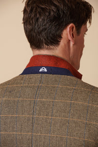 Heren 3-delig visgraat tweed bruin geruit pak, getailleerde pasvorm, dubbele klassieke pasvorm