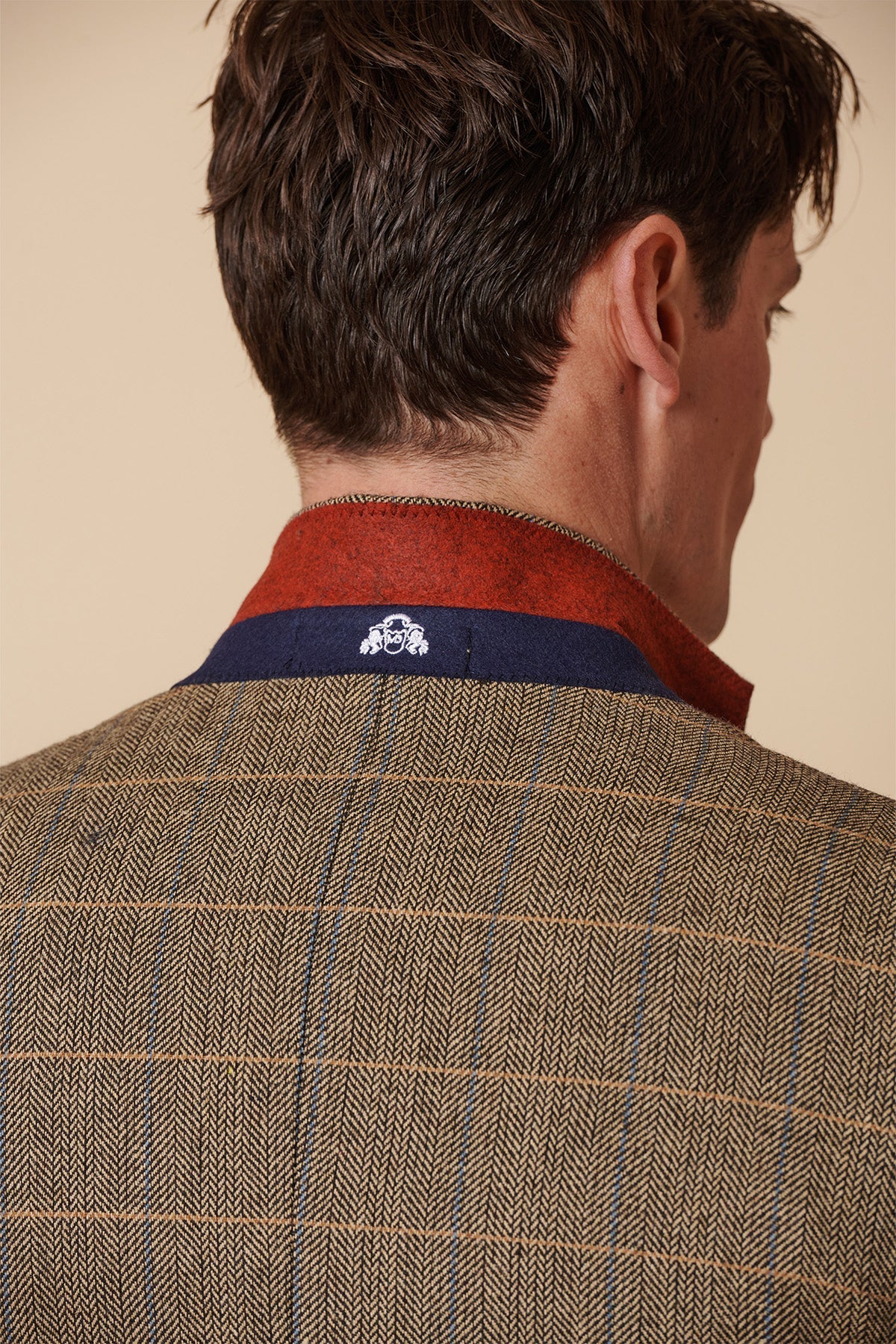 Heren 3-delig visgraat tweed bruin geruit pak, getailleerde pasvorm, dubbele klassieke pasvorm