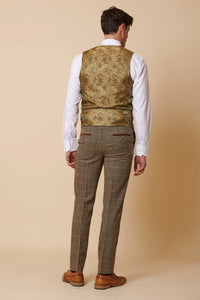Heren 3-delig visgraat tweed bruin geruit pak, getailleerde pasvorm, dubbele klassieke pasvorm