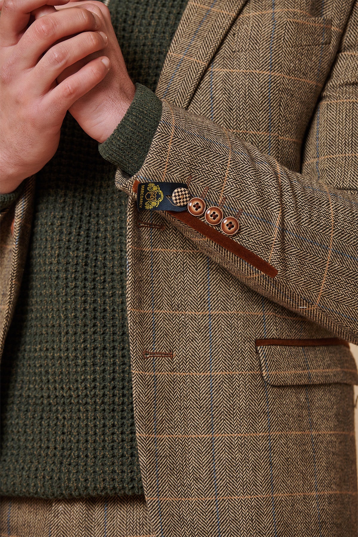 Heren 3-delig visgraat tweed bruin geruit pak, getailleerde pasvorm, dubbele klassieke pasvorm