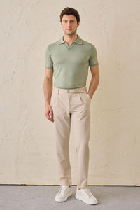 Beige geplooide Gurkha-broek voor heren, verstelbare taille, getailleerde pasvorm