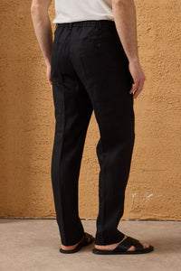 Herenpak van zwart linnen, smart casual, 2-delig, met ritssluiting aan de voorkant, safari-stijl, zomer