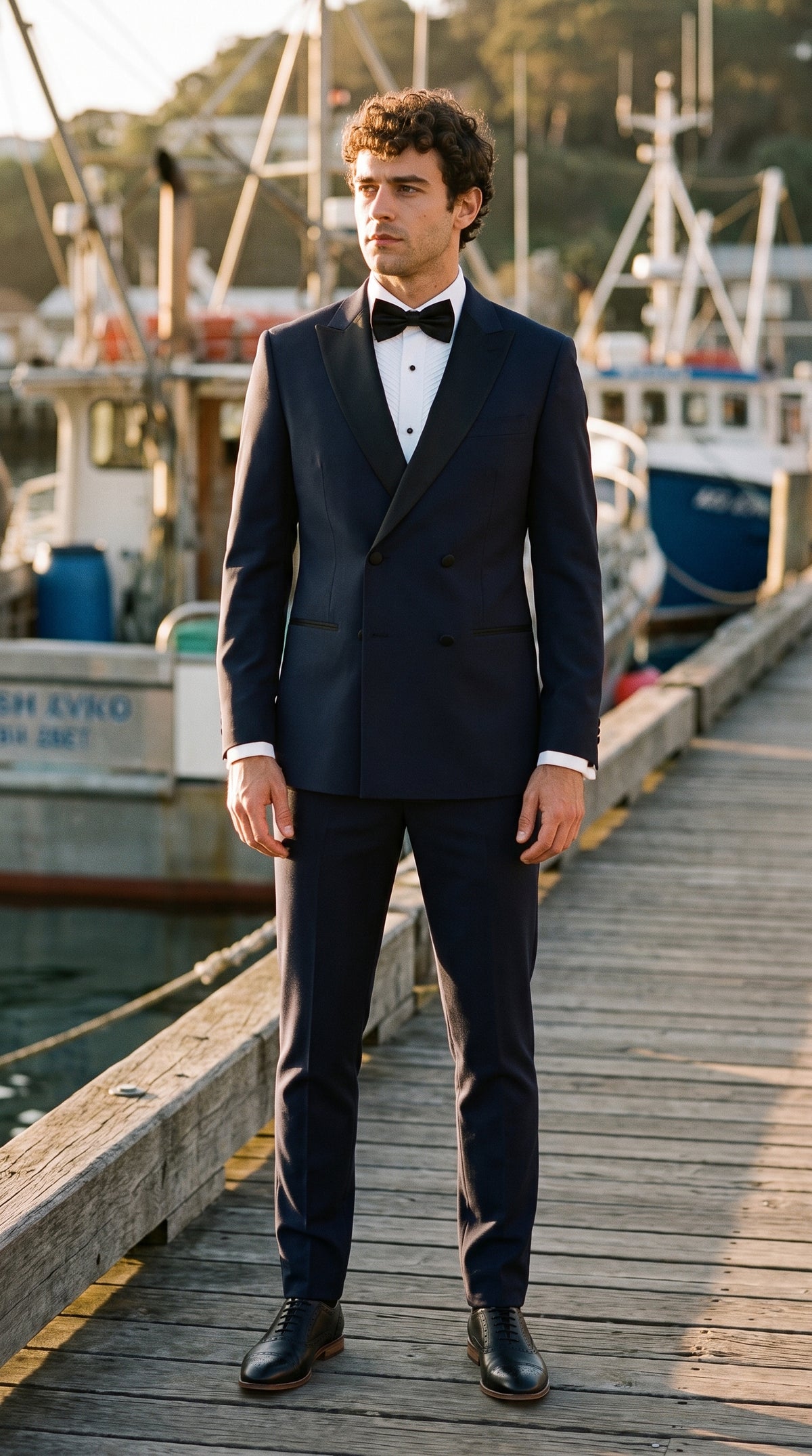 Look #802 styled with Aspen - Heren marineblauw tweedelig dubbelrijs smokingpak