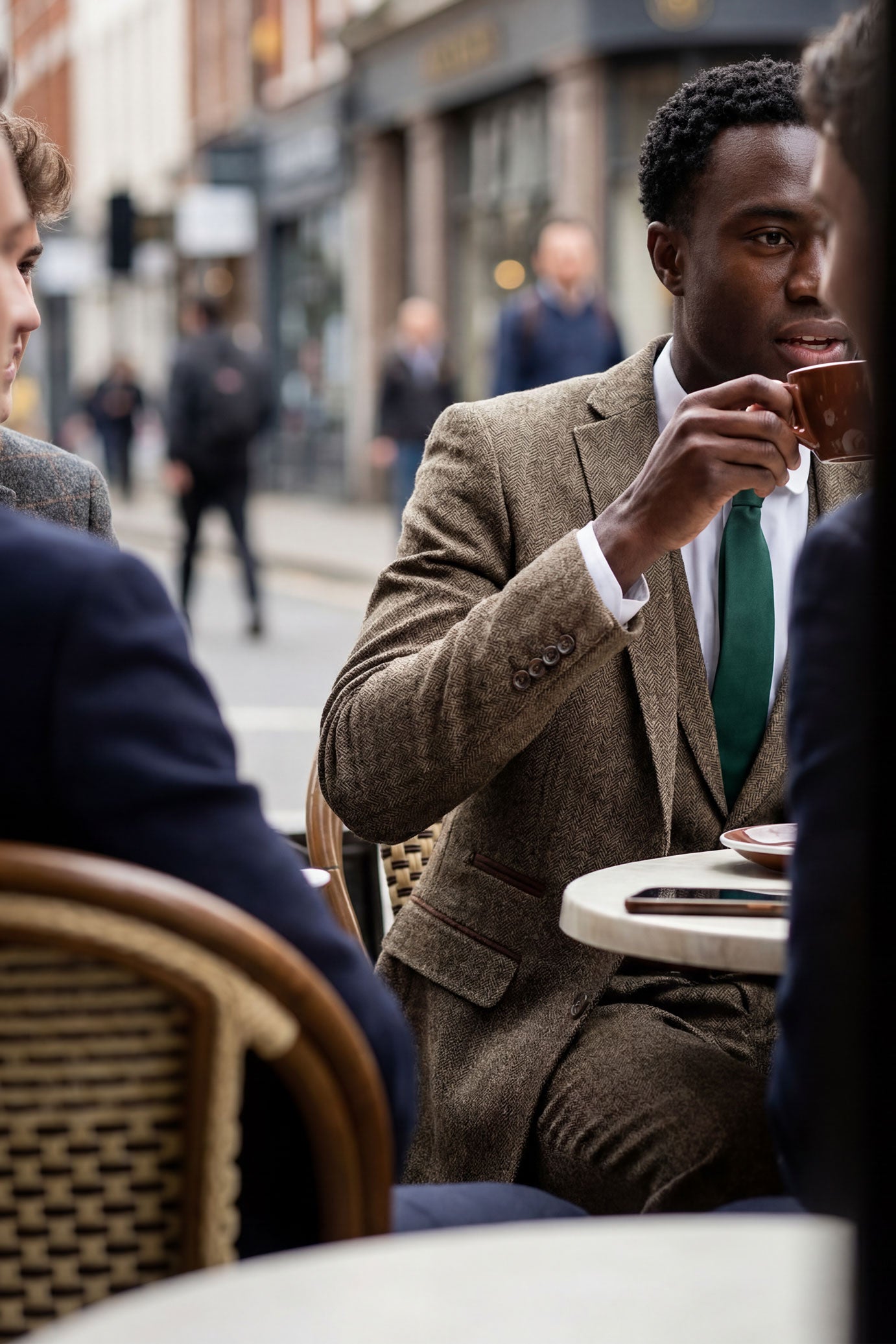 Eikenbruin visgraat tweed 3-delig pak