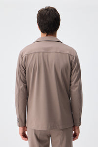 Herenblazer van zachte jersey in taupebruine, smart casual stijl