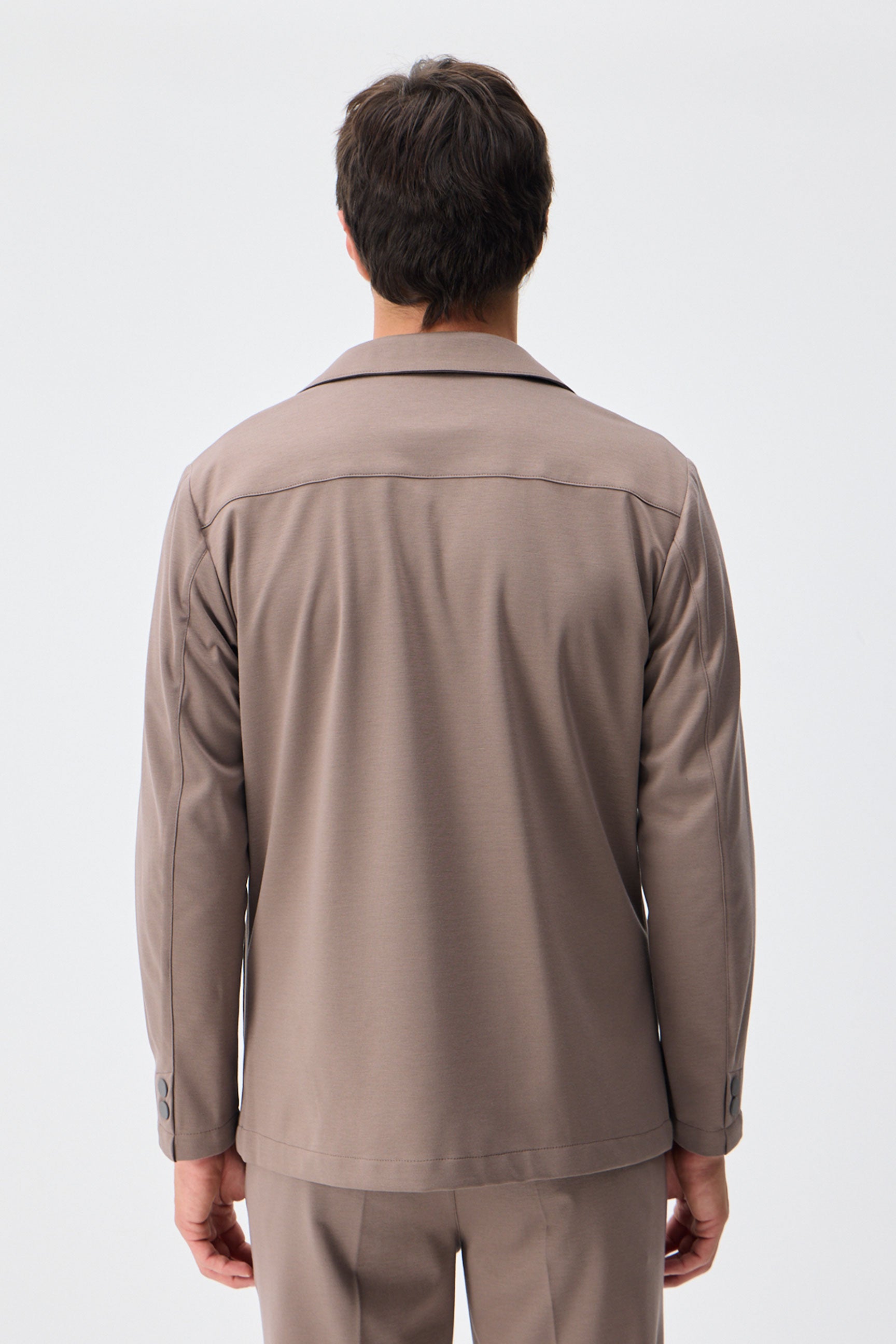 Herenblazer van zachte jersey in taupebruine, smart casual stijl