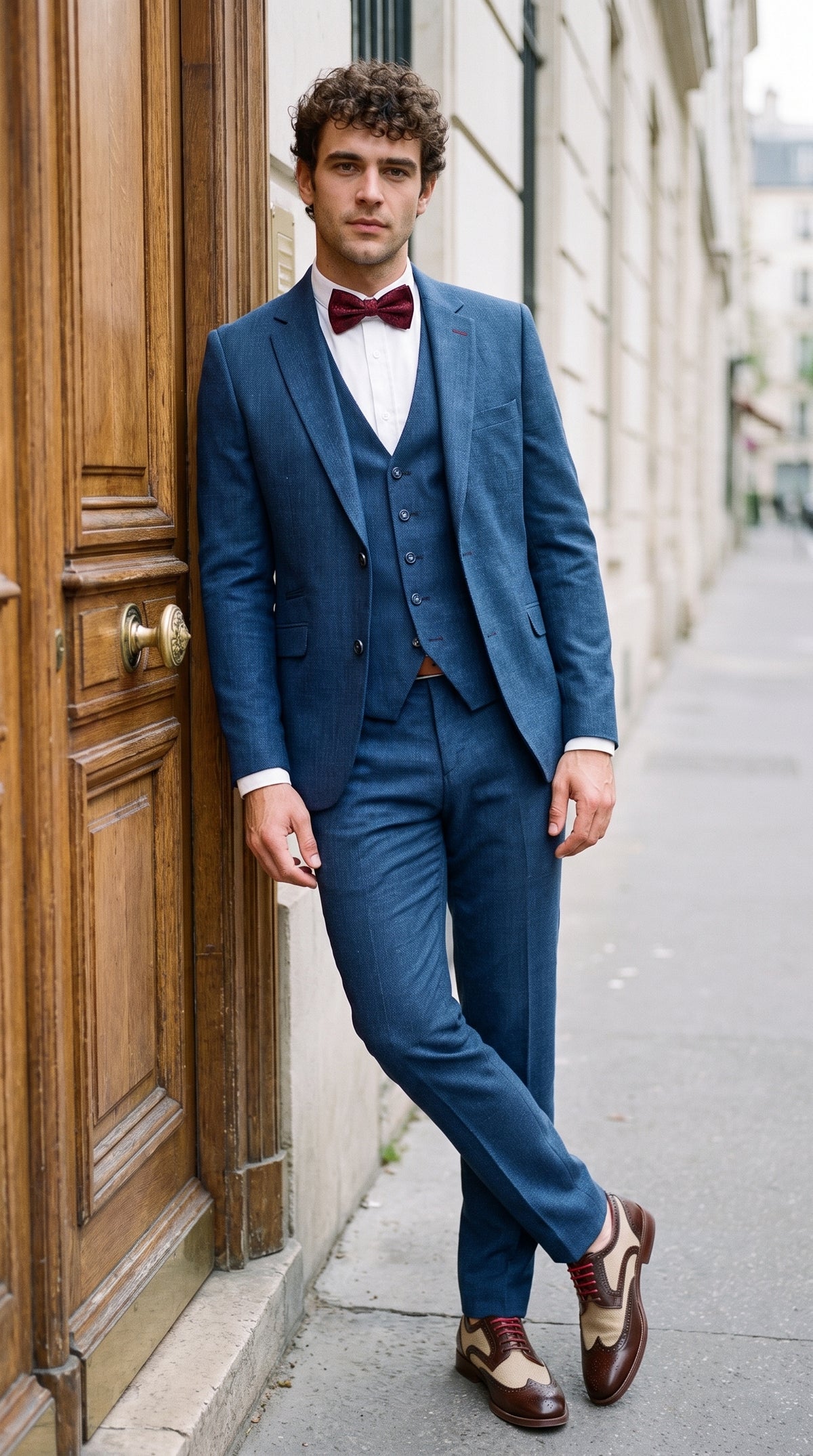 Look #839 styled with Herenblauw zomerlinnen pak