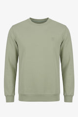 Herensweatshirt met ronde hals, lange mouwen en stretch, gemaakt van een saliegroene katoenmix.