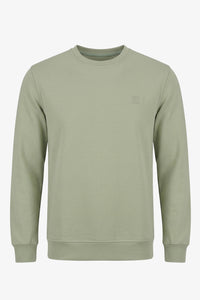 Herensweatshirt met ronde hals, lange mouwen en stretch, gemaakt van een saliegroene katoenmix.