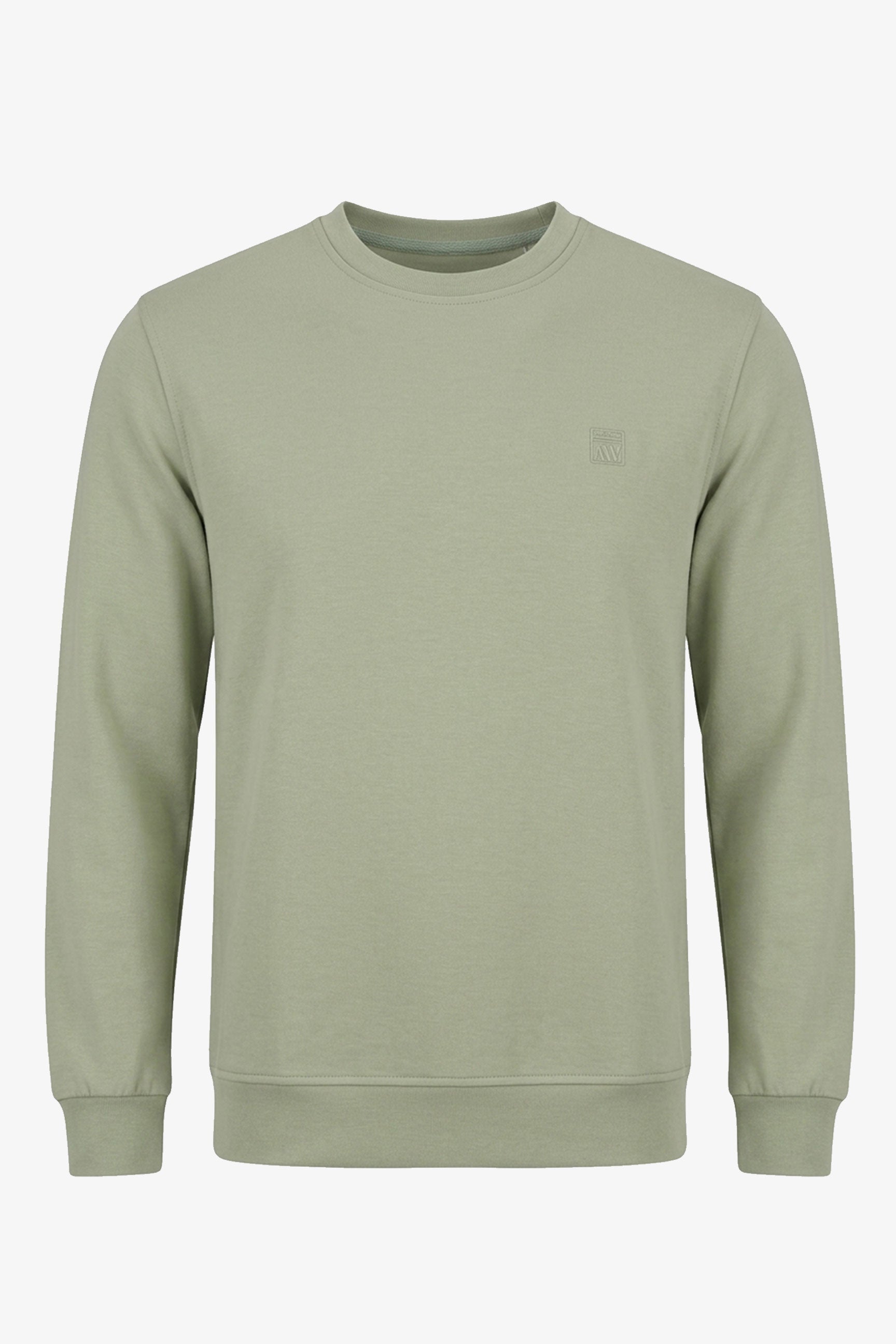 Herensweatshirt met ronde hals, lange mouwen en stretch, gemaakt van een saliegroene katoenmix.