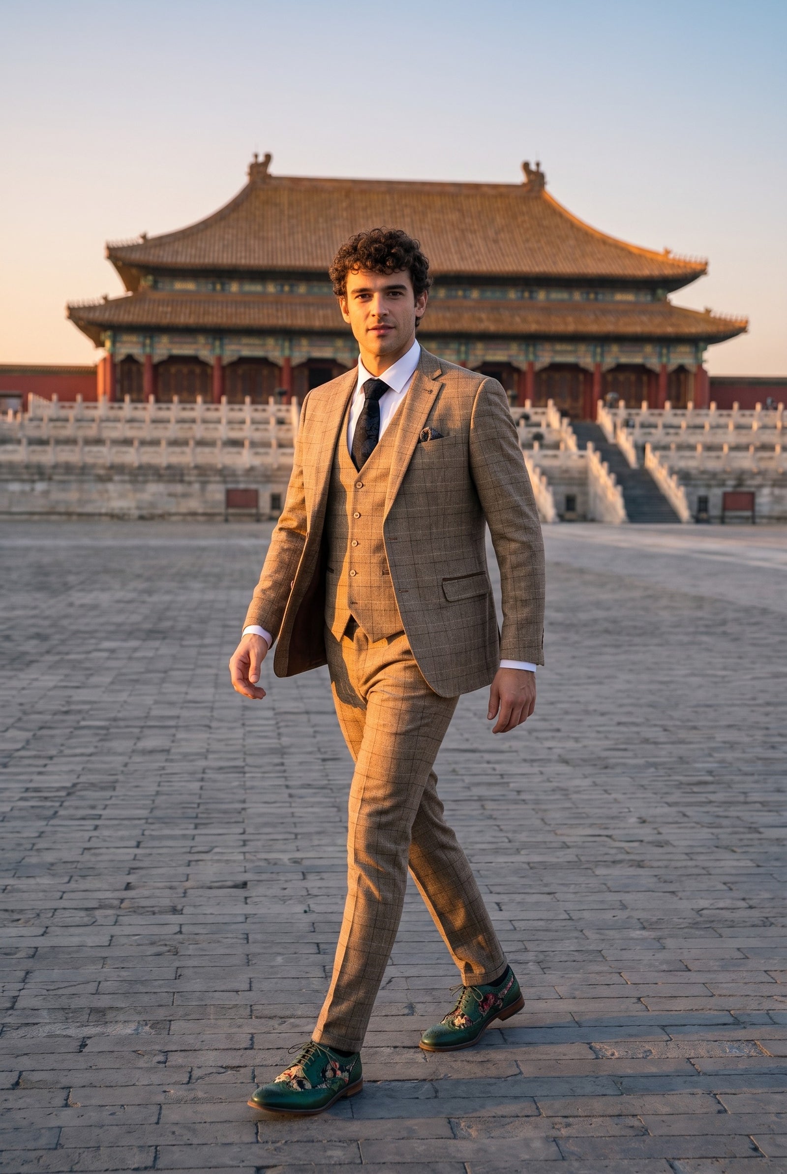 Look #278 styled with Liam - Heren 3-delig bruin geruit pak