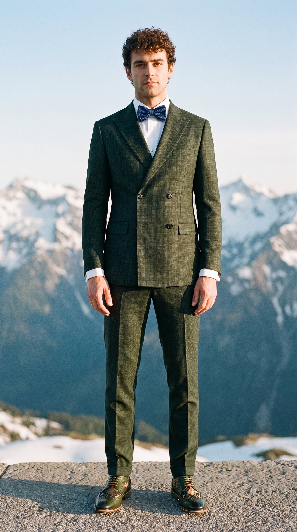 Look #345 styled with Caridi - Heren 2-delig olijfgroen dubbelrijs pak