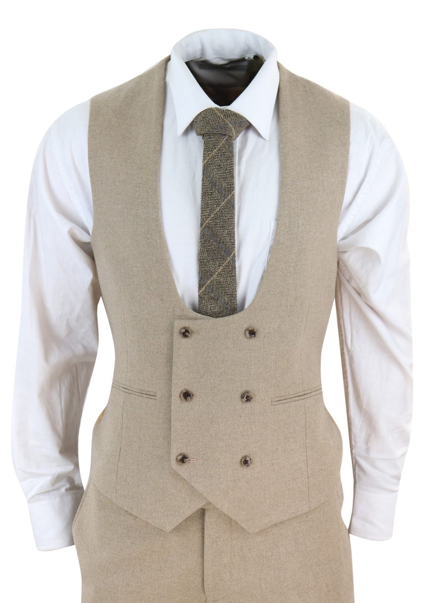Men's Beige 3 Piece Wool Suit