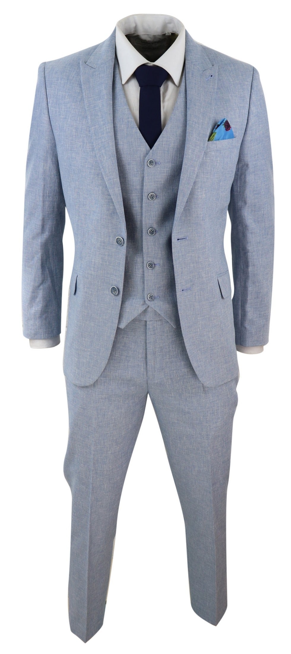 Men's Light Blue 3 Piece Linen Suit