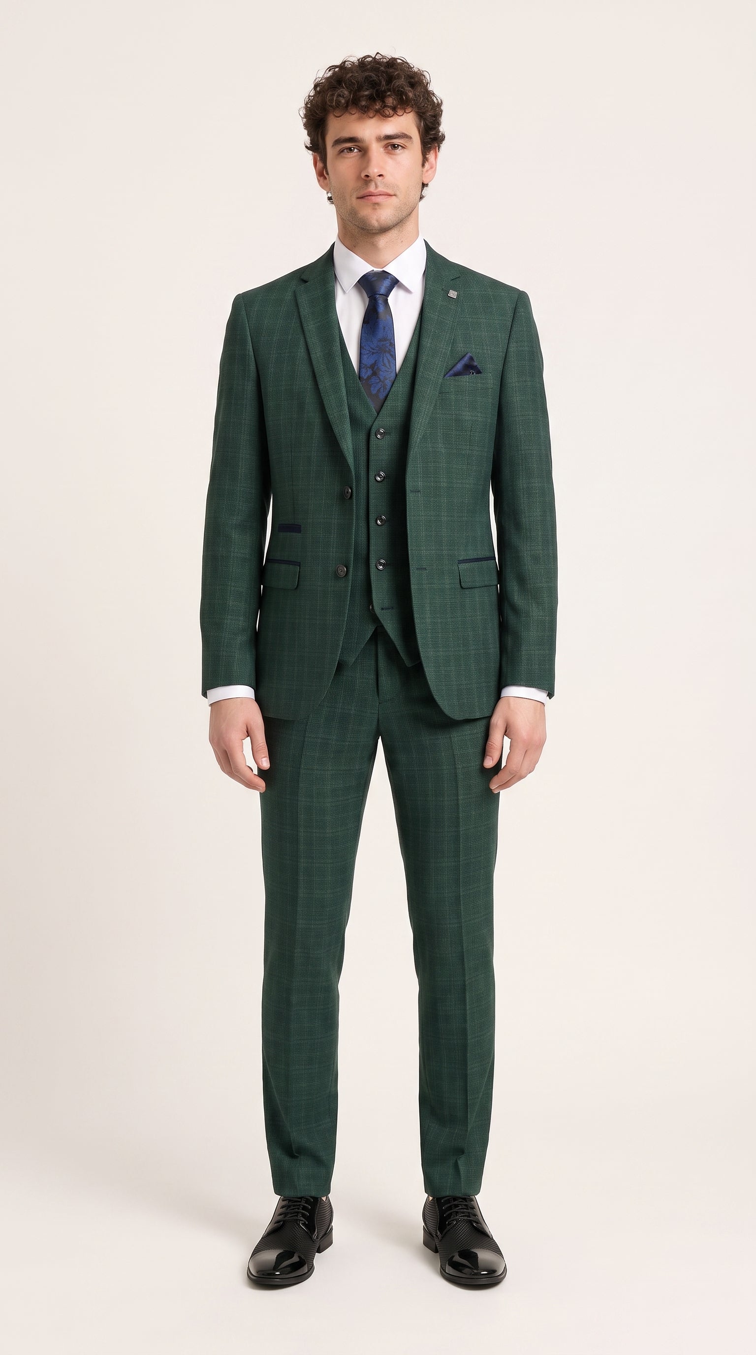 Look #342 styled with Leo - Heren Groen 3-delig Geruit Getailleerd Pak
