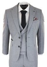 Mens Wool 3 Piece Grey Suit Double Breasted Waistcoat Wedding Party Vintage 1920s