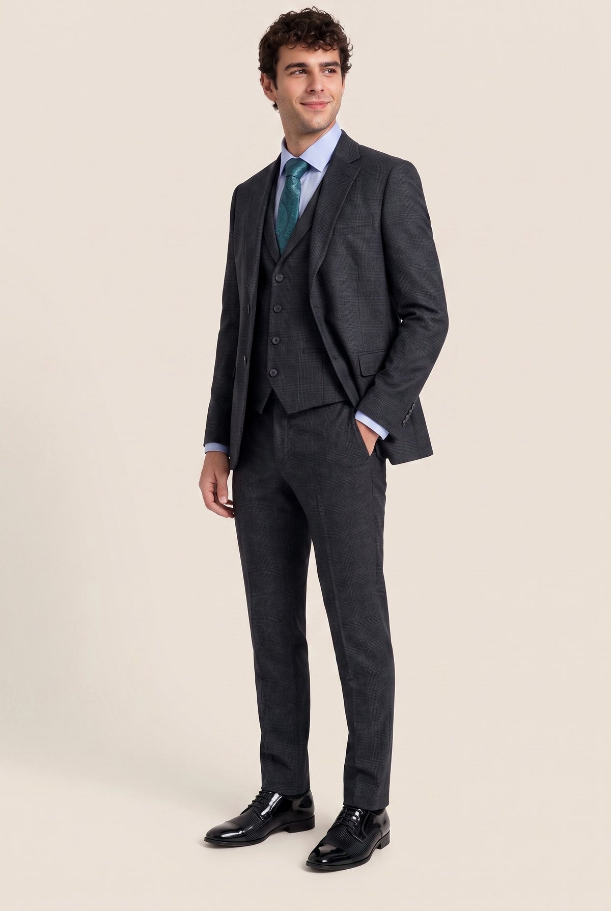 Look #964 styled with Heren zwart Glen Check 3-delig pak