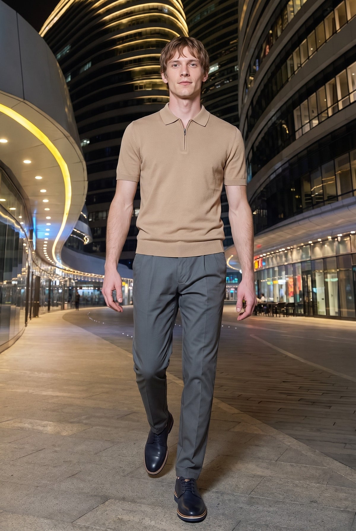 Look #977 styled with Saliegroene geplooide smart casual broek voor heren, klassieke getailleerde pasvorm