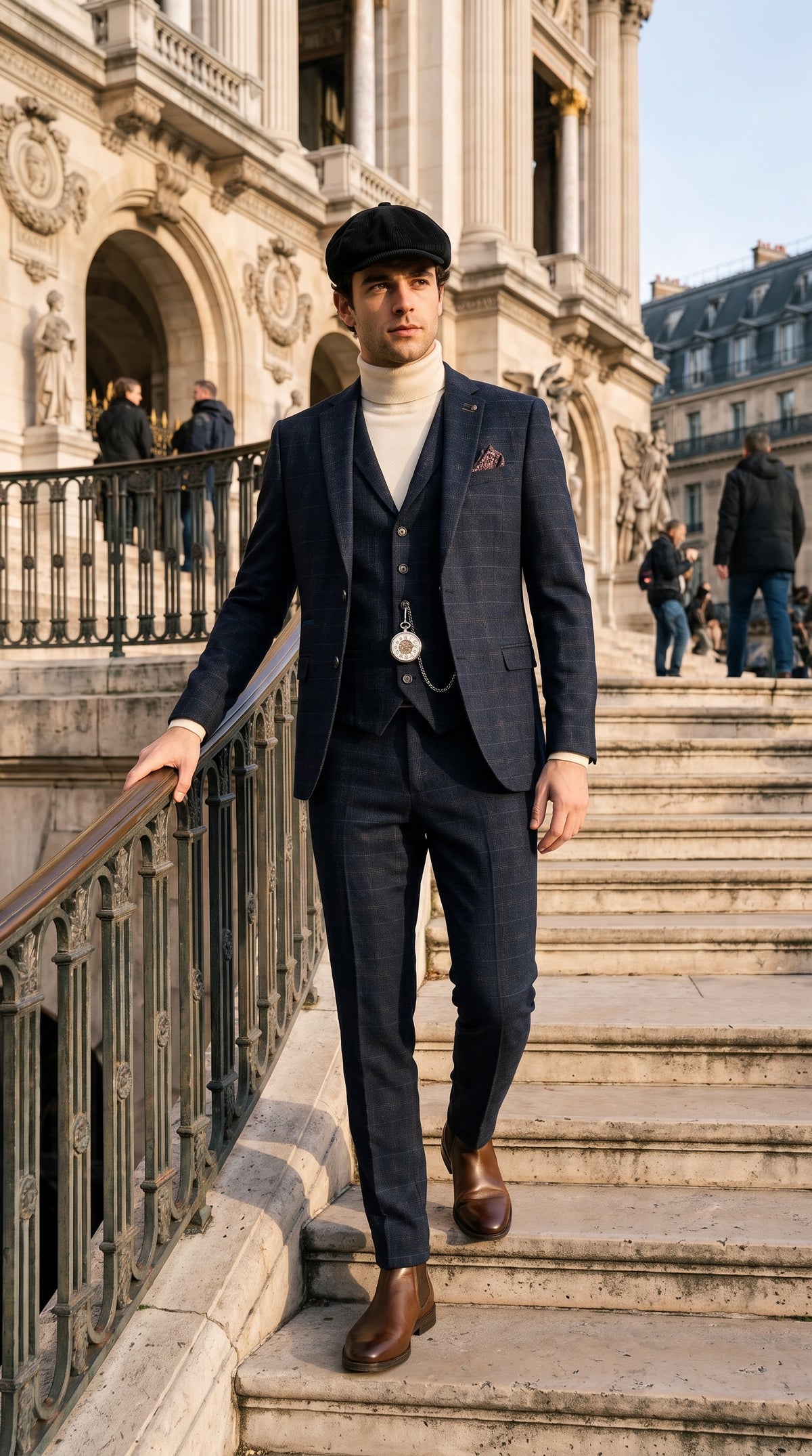 Look #133 styled with Crèmekleurige coltrui voor heren, zachte viscosemix, gebreide trui met lange mouwen.