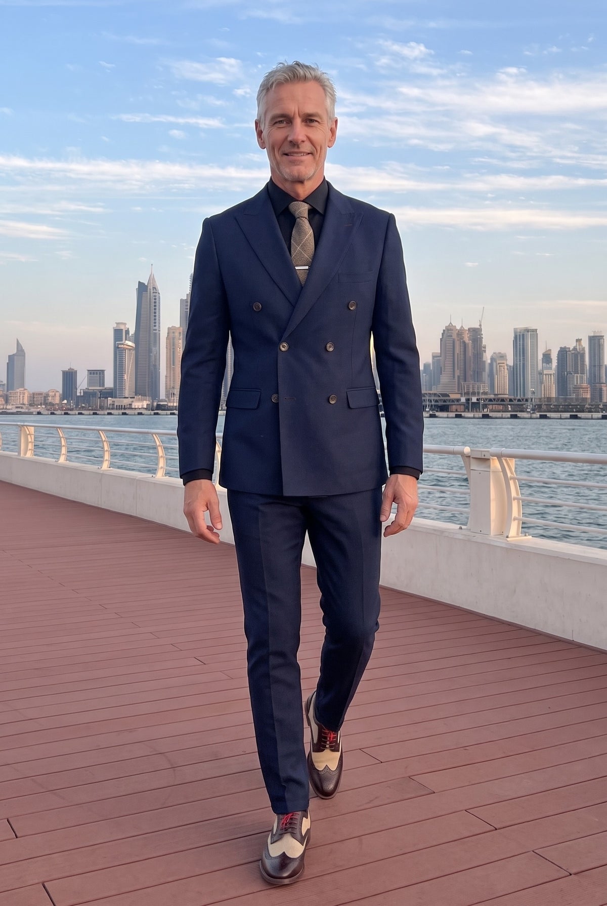 Look #638 styled with Mayfair - Marineblauw tweedelig double-breasted pak voor heren