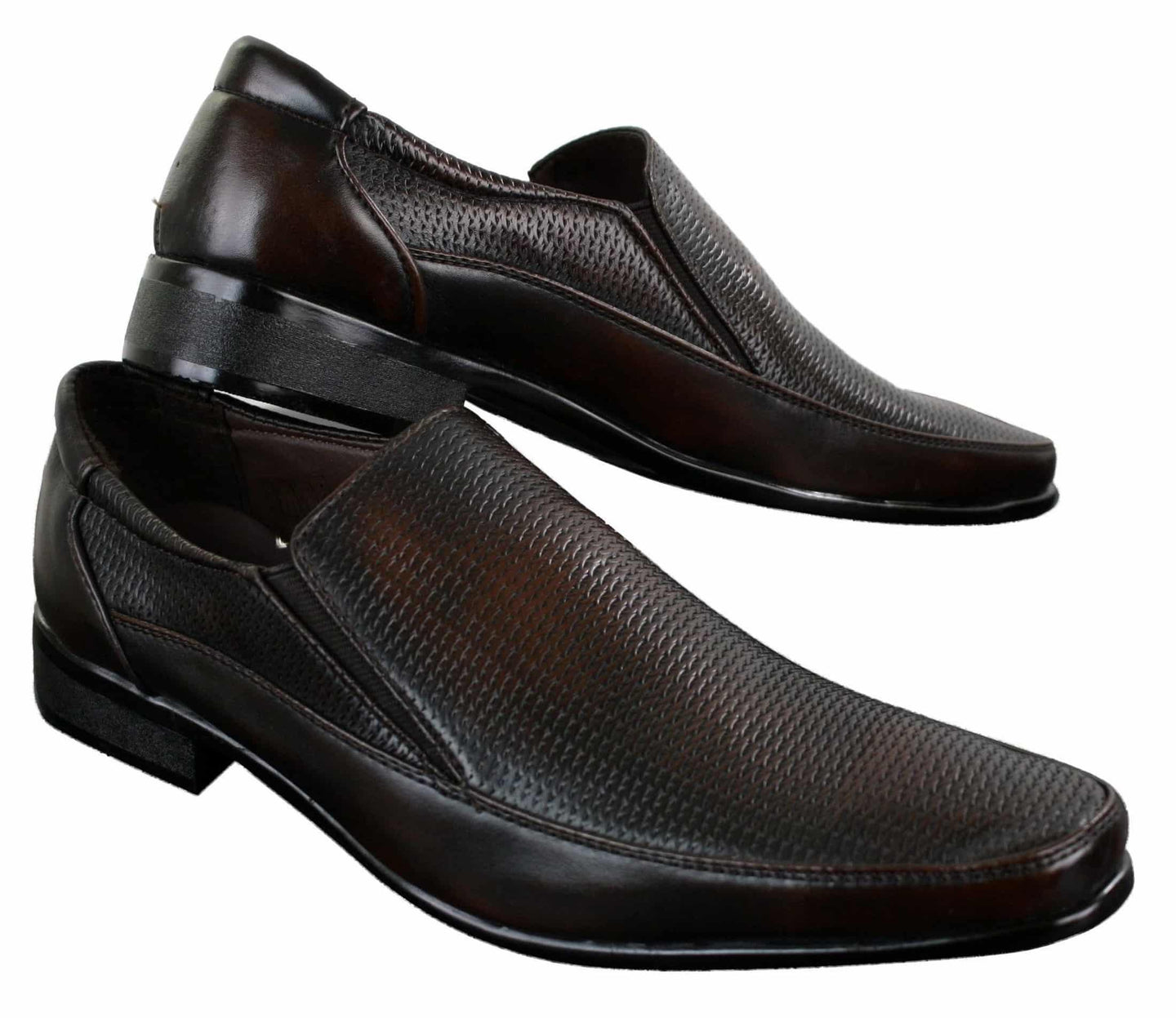 Mens Brown Black Formal Smart Slip On Shoes Textured PU Leather Italian Design
