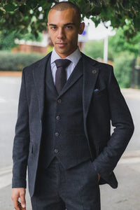 Heren zwart Glen Check 3-delig pak