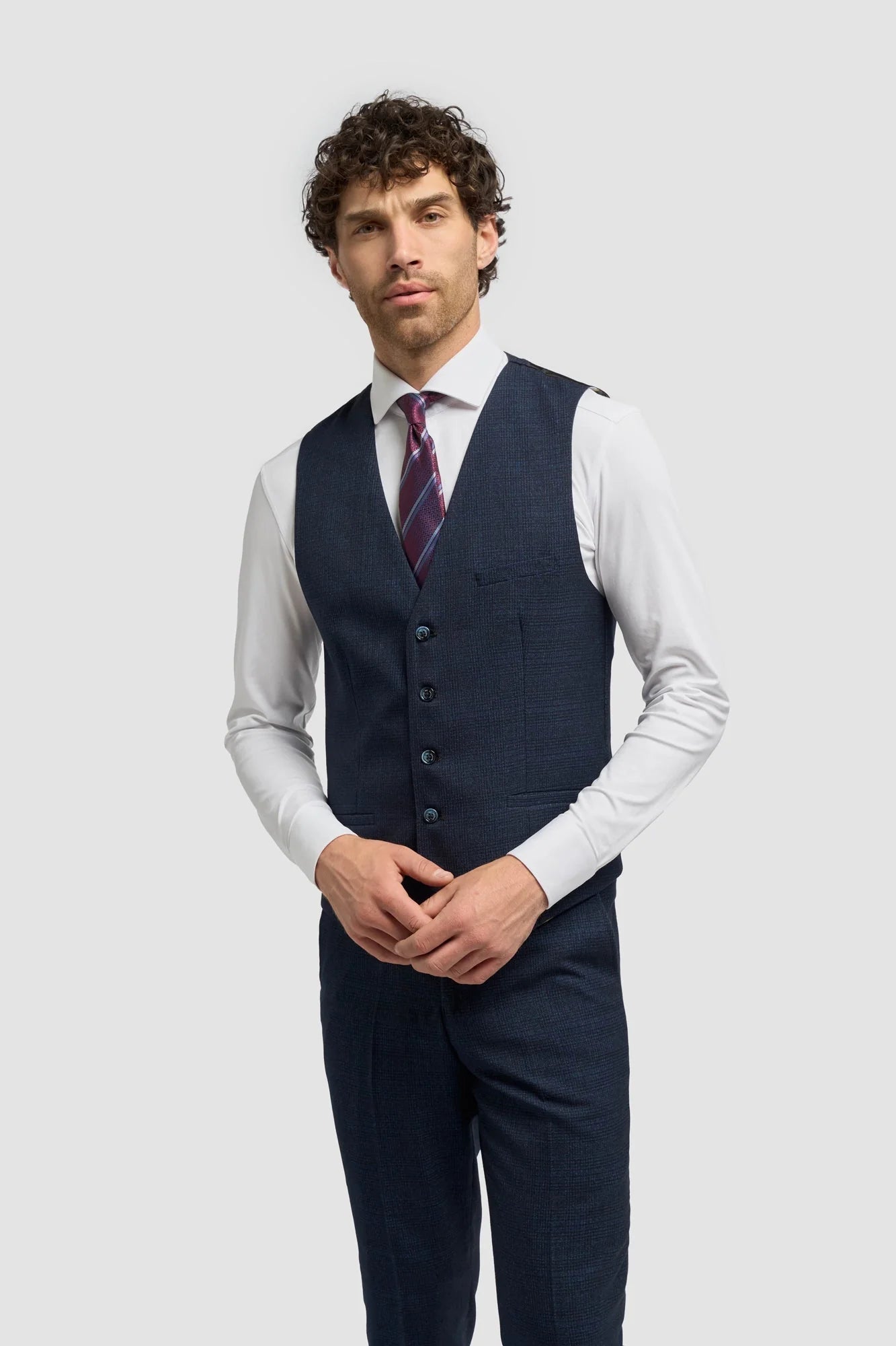 Caridi - Heren Tweed Marineblauw Vest