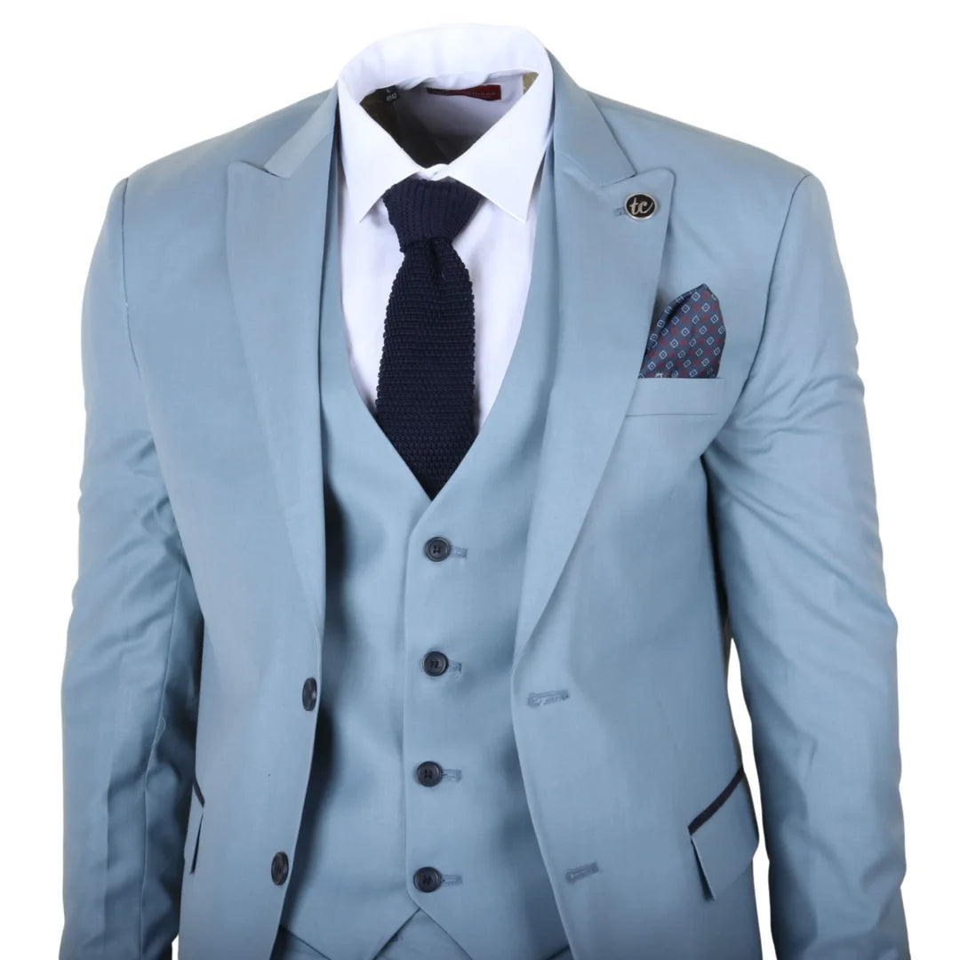 IM32 - Heren effen turquoiseblauw 3-delig pak