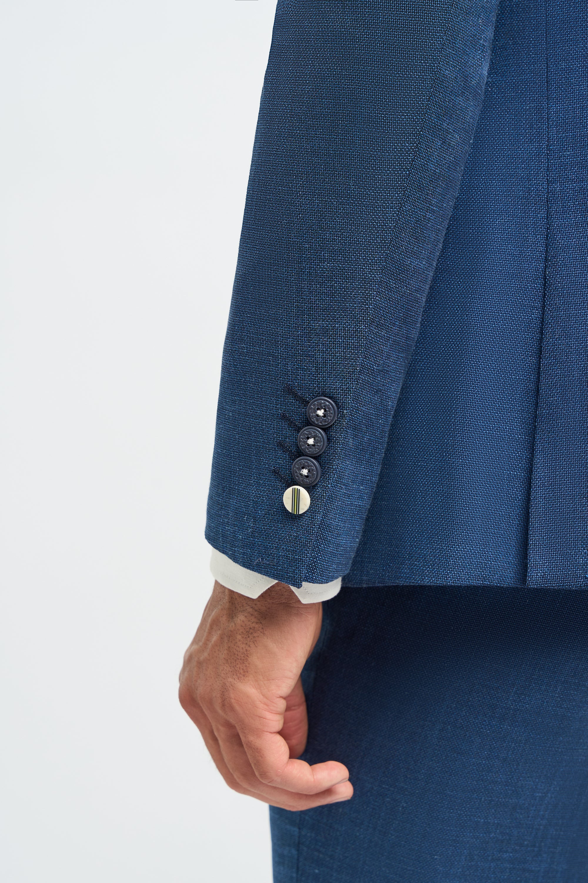 Herenblauw zomerlinnen pak