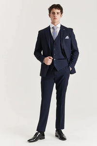Regent - Men's Navy 3 Piece Prince Of Wales Checked Suit