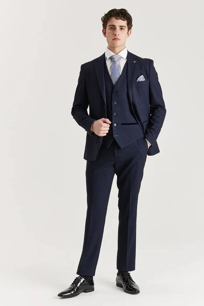 Regent - Men's Navy 3 Piece Prince Of Wales Checked Suit