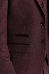 Regent - Men's Wine 3 Piece Prince Of Wales Checked Suit