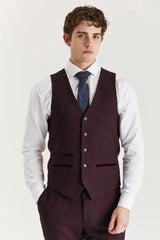 Regent - Men's Wine 3 Piece Prince Of Wales Checked Suit