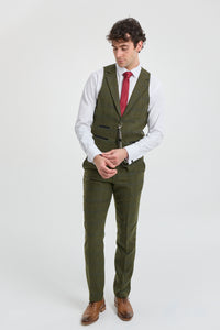 Heren 3-delig pak wollen tweed groen blauw bruin ruit jaren 20 Gatsby